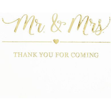 100x Mr & Mrs Gold Foil Cocktail Napkins For Weddings Party, White 5 Inch, 3 Ply