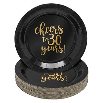 48 pk Cheers To 30 Years Plates For 30th Birthday, Anniversary Party Supplies,9"