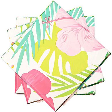 Floral Plastic Tablecloth for Hawaiian Luau Party (54 x 108 in, White, 6 Pack)