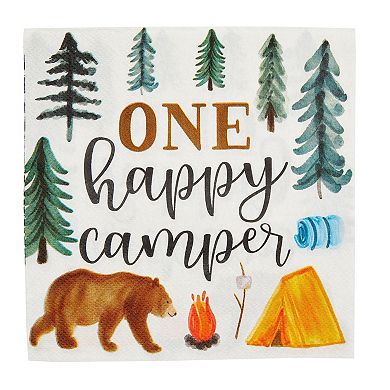 Camping Napkins For 1st Birthday Party Supplies, One Happy Camper (6.5 In, 100x)