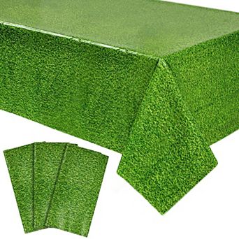 3 Pack Plastic Grass Tablecloth, Green Table Covers For Golf Party, 54 X 108 in