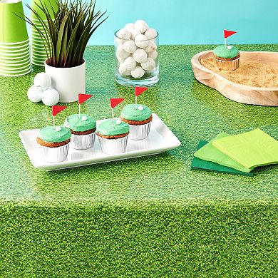 3 Pack Plastic Grass Tablecloth, Green Table Covers For Golf Party, 54 X 108 In
