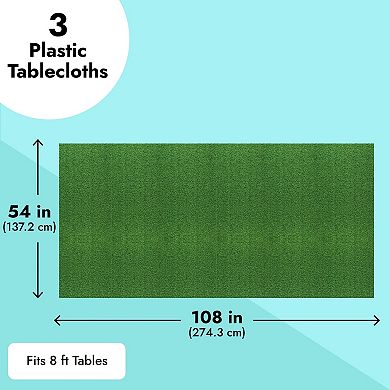 3 Pack Plastic Grass Tablecloth, Green Table Covers For Golf Party, 54 X 108 In