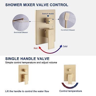 10" Wall Mounted Rain Shower System Set Handheld Spray