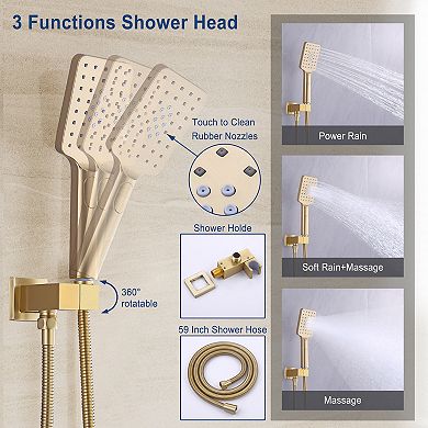 10" Wall Mounted Rain Shower System Set Handheld Spray