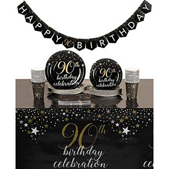 90th Birthday Party Supplies And Decorations For 24 Guests, Black And Gold