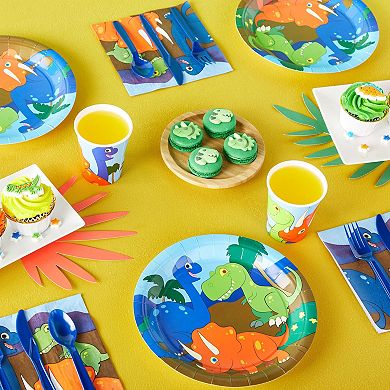 144 Pieces Dinosaur Birthday Party Supplies With Cutlery, And Napkins, Serves 24