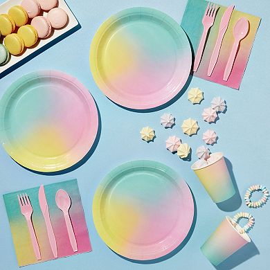 144 Piece Pastel Paper Plates And Napkins, Rainbow Dinnerware Set (serves 24)
