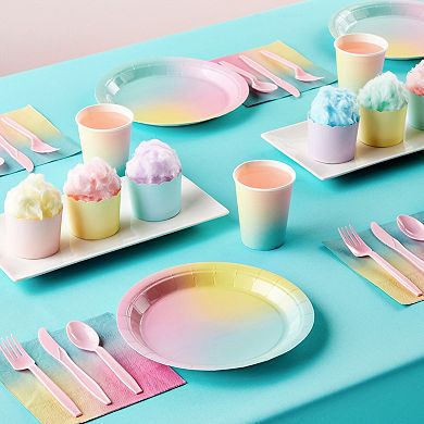 144 Piece Pastel Paper Plates And Napkins, Rainbow Dinnerware Set (serves 24)