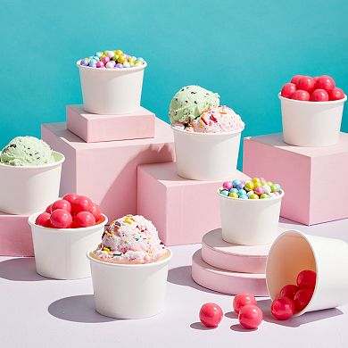 100 Pack Ice Cream Paper Cups, Disposable Sundae Dessert Yogurt Bowls, 8oz White