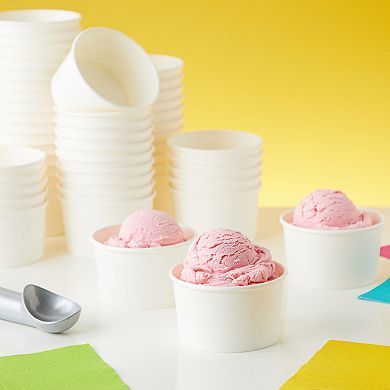 100 Pack Ice Cream Paper Cups, Disposable Sundae Dessert Yogurt Bowls, 8oz White