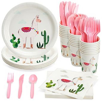 144 pc Llama Birthday Party Supplies, Plates, Napkins, Cups, Cutlery, Serves 24