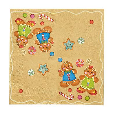 100 Ct Christmas Napkins Paper Disposable For Holiday Party Gingerbread 6.5x6.5”