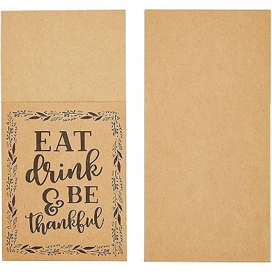 36x Eat Drink & Be Thankful Paper Utensil Holder Pocket For Thanksgiving Party