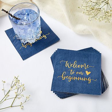 100 Pcs Navy Paper Cocktail Napkins For Wedding Party Reception Decoration 5x5"