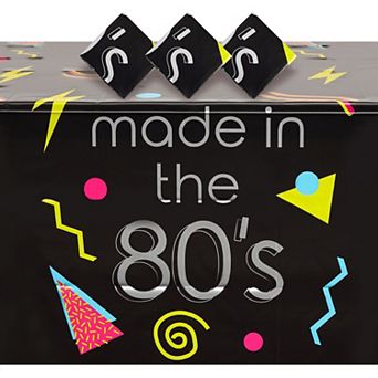 3 Pack Plastic 80s Table Cover, Retro Neon Theme Party Decorations, 54x108 In