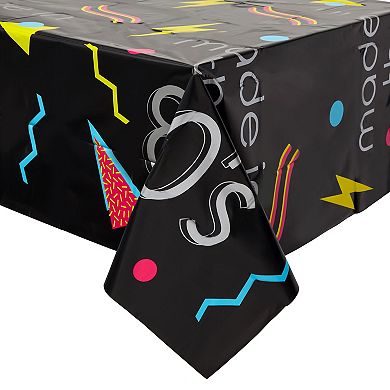 3 Pack Plastic 80s Table Cover, Retro Neon Theme Party Decorations, 54x108 In