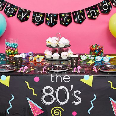 3 Pack Plastic 80s Table Cover, Retro Neon Theme Party Decorations, 54x108 In