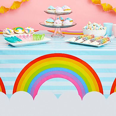 3 Pack Pastel Rainbow Tablecloth For Cloud Birthday Party Decorations, 54x108 In