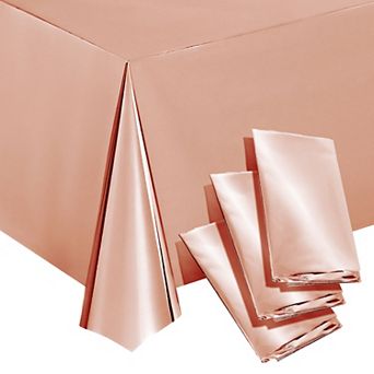 3 Pack Rose Gold Plastic Tablecloth, Table Cover For Birthday (54x100 In)