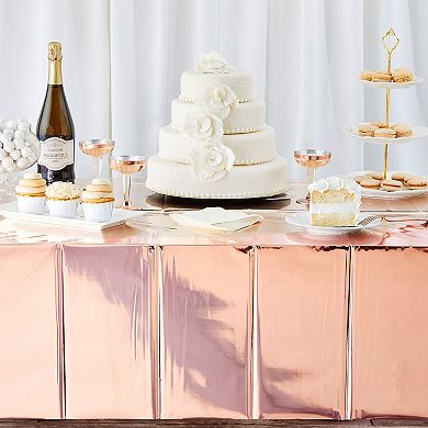 3 Pack Rose Gold Plastic Tablecloth, Table Cover For Birthday (54x100 In)