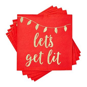 50 pk Paper Christmas Cocktail Napkins,holiday Party Supplies,lets Get Lit, 5x5"