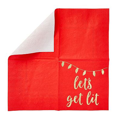 50 Pk Paper Christmas Cocktail Napkins,holiday Party Supplies,lets Get Lit, 5x5"