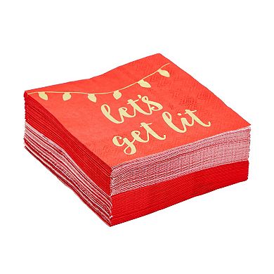 50 Pk Paper Christmas Cocktail Napkins,holiday Party Supplies,lets Get Lit, 5x5"