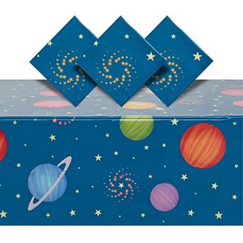 3 Pack Outer Space Tablecloth Plastic, Galaxy Birthday Decorations, 54x108 In