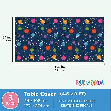 3 Pack Outer Space Tablecloth Plastic, Galaxy Birthday Decorations, 54x108 In