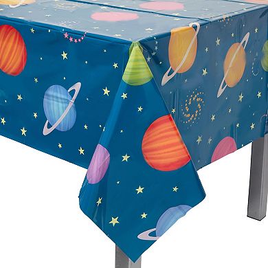 3 Pack Outer Space Tablecloth Plastic, Galaxy Birthday Decorations, 54x108 In