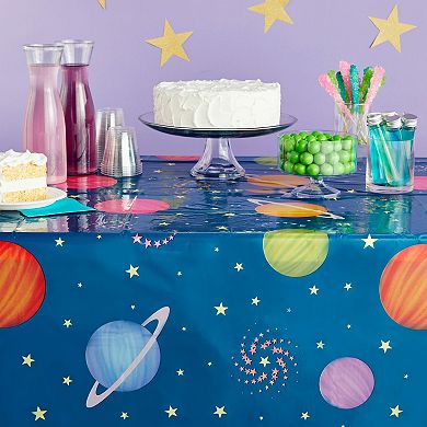 3 Pack Outer Space Tablecloth Plastic, Galaxy Birthday Decorations, 54x108 In