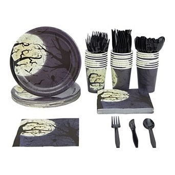144 pc Full Moon Halloween Party Supplies, Plates, Napkins, Cups, Cutlery
