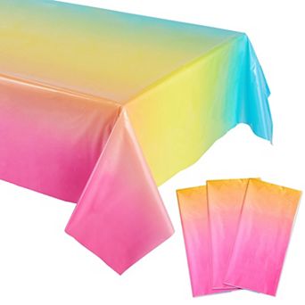 Ombre Plastic Tablecloths For Parties, Rainbow Table Cover (54 X 108 in 3 Pack)