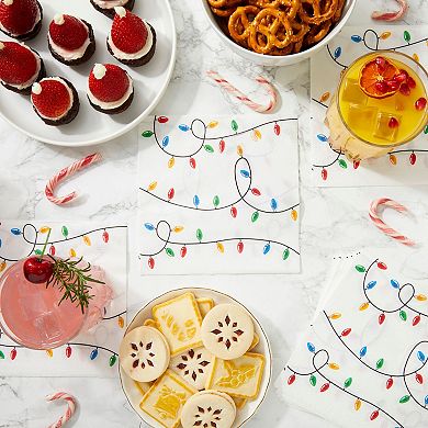 100 Ct Christmas Napkins Paper Disposable For Holiday Party Xmas Light 6.5x6.5”