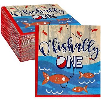 O'fishally One Paper Napkins For Kids 1st Birthday Party (6.5 in 100 Pack)