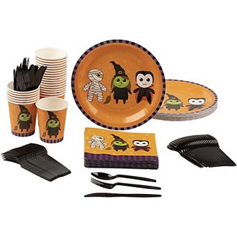 144 pc Halloween Dinnerware Set Witch Mummy Disposable Plastic Party Supplies