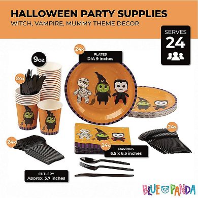 144 Pcs Halloween Dinnerware Set Witch Mummy Disposable Plastic Party Supplies