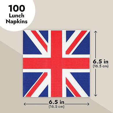 100pc Decorative Disposable Napkins With Uk Flag Design For Birthday Parties