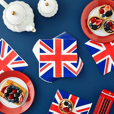 100pc Decorative Disposable Napkins With Uk Flag Design For Birthday Parties
