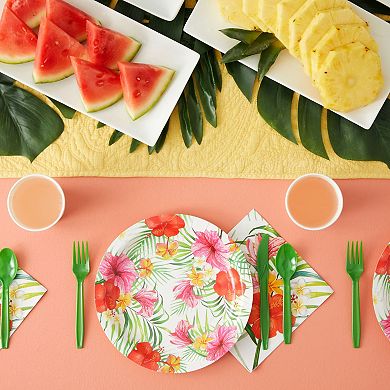 144 Piece Disposable Dinnerware Set, Tropical Themed Party Supplies, Serves 24