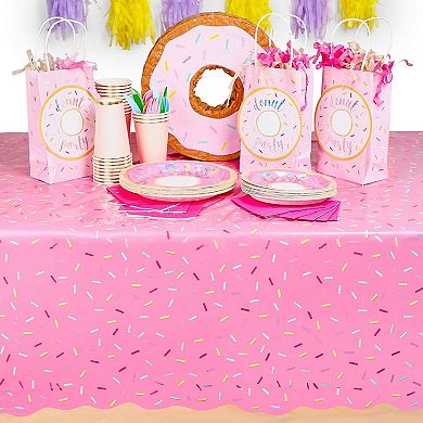 3 Pack Donut Birthday Party Table Covers, 54x108 In, Pink Sprinkle Table Cover