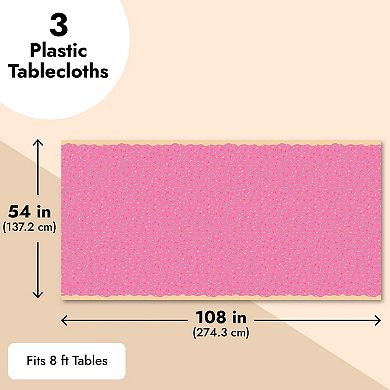 3 Pack Donut Birthday Party Table Covers, 54x108 In, Pink Sprinkle Table Cover