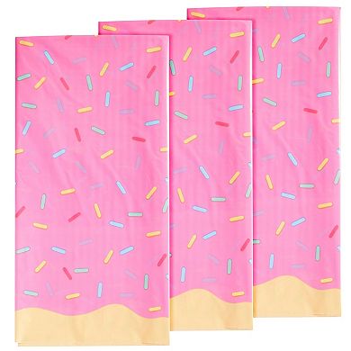 3 Pack Donut Birthday Party Table Covers, 54x108 In, Pink Sprinkle Table Cover