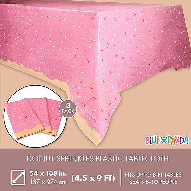 3 Pack Donut Birthday Party Table Covers, 54x108 In, Pink Sprinkle Table Cover