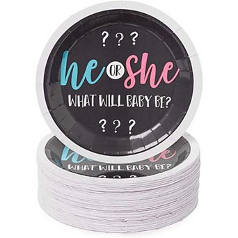 Gender Reveal Paper Party Plates, He Or She (9 in 80 Pack)