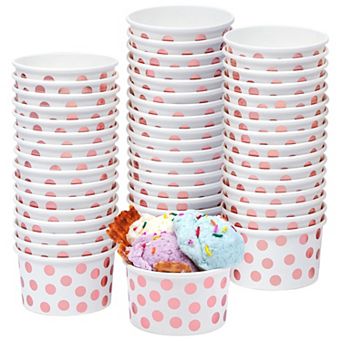 50 Pack Ice Cream Paper Cups, Disposable Sundae Dessert Yogurt Bowls, 8oz, Dots