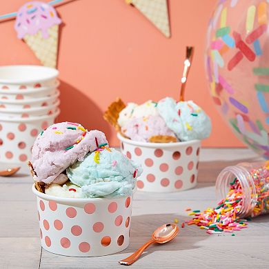 50 Pack Ice Cream Paper Cups, Disposable Sundae Dessert Yogurt Bowls, 8oz, Dots