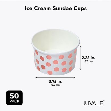 50 Pack Ice Cream Paper Cups, Disposable Sundae Dessert Yogurt Bowls, 8oz, Dots