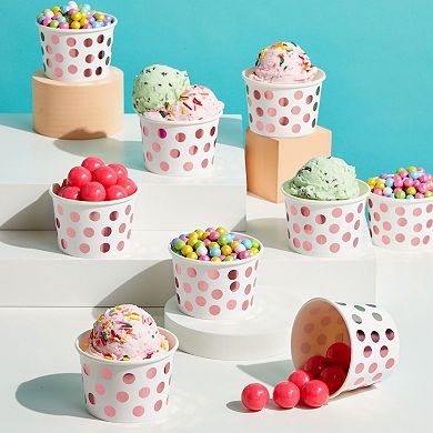 50 Pack Ice Cream Paper Cups, Disposable Sundae Dessert Yogurt Bowls, 8oz, Dots